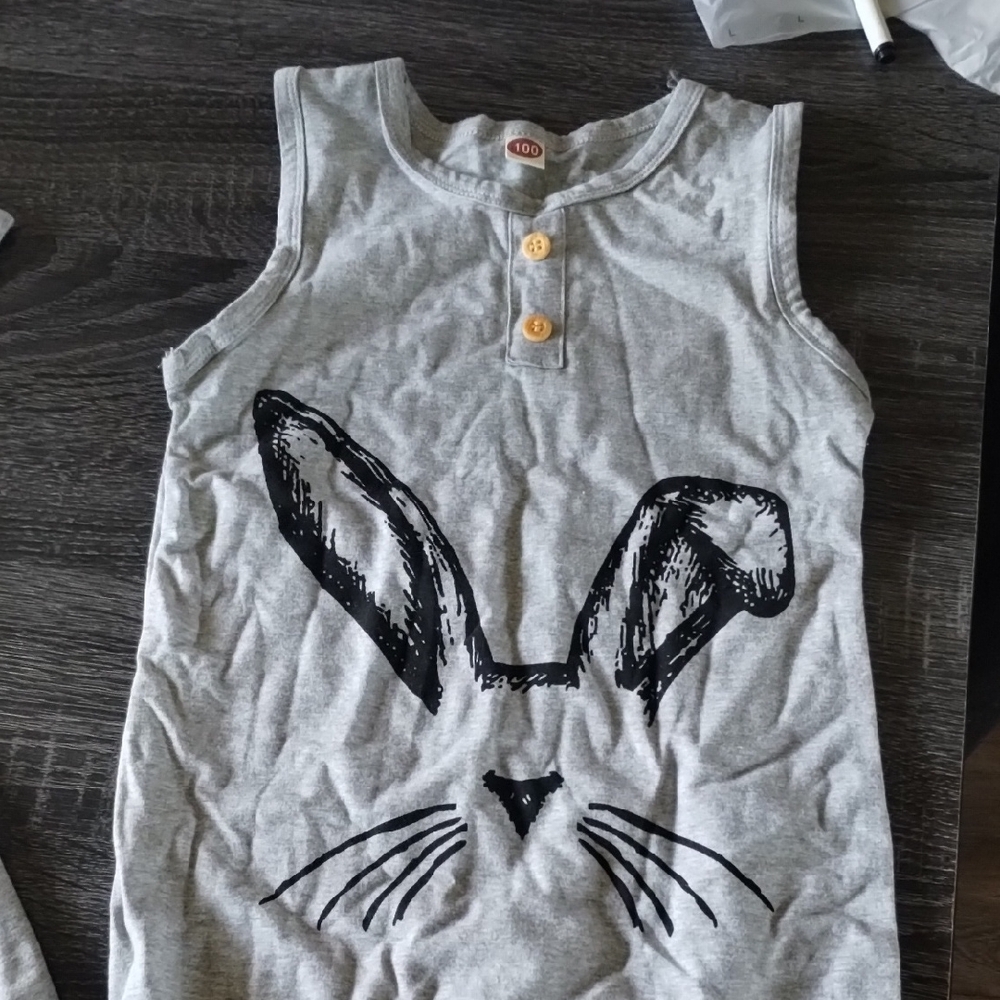 Charming Gray Bunny Print Kids Tank Top